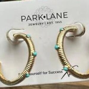Park Lane Rae Gold Hoop Earrings with Turquoise Accents NWT